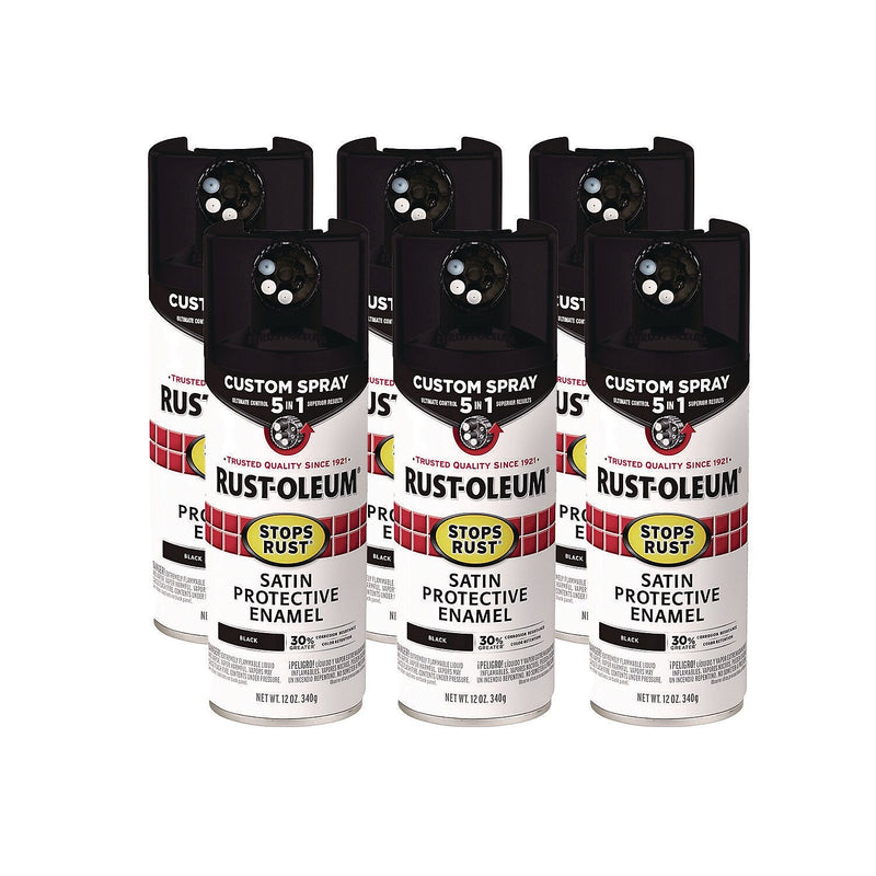 Rust-Oleum Stops Rust 5-in-1 Spray Paint, Satin Black, 12 oz., 6/Carton (376869)