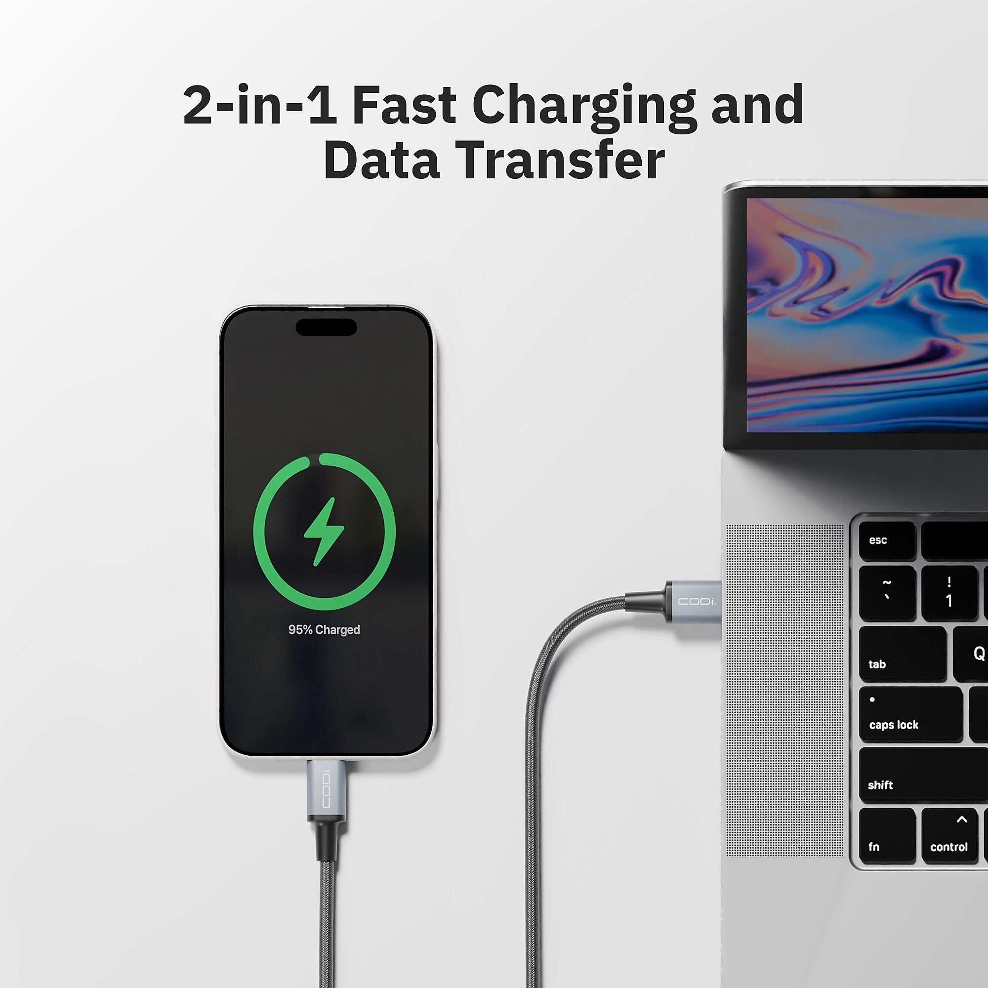 CODi 3' USB-A to USB-C Braided Nylon Charge & Sync Cable, Black (A01100)