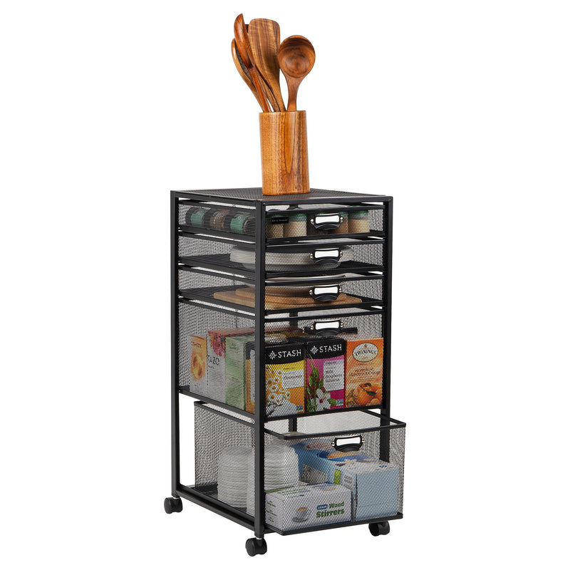 Mind Reader 5-Drawer Multipurpose Rolling Storage Utility Cart with Wheels, Metal, Black (5TWHEEL-BLK)