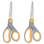 Westcott Titanium Bonded 8" Titanium Heavy Duty General Purpose Scissor, Pointed Tip, Gray/Yellow, 2/Pack (13901)