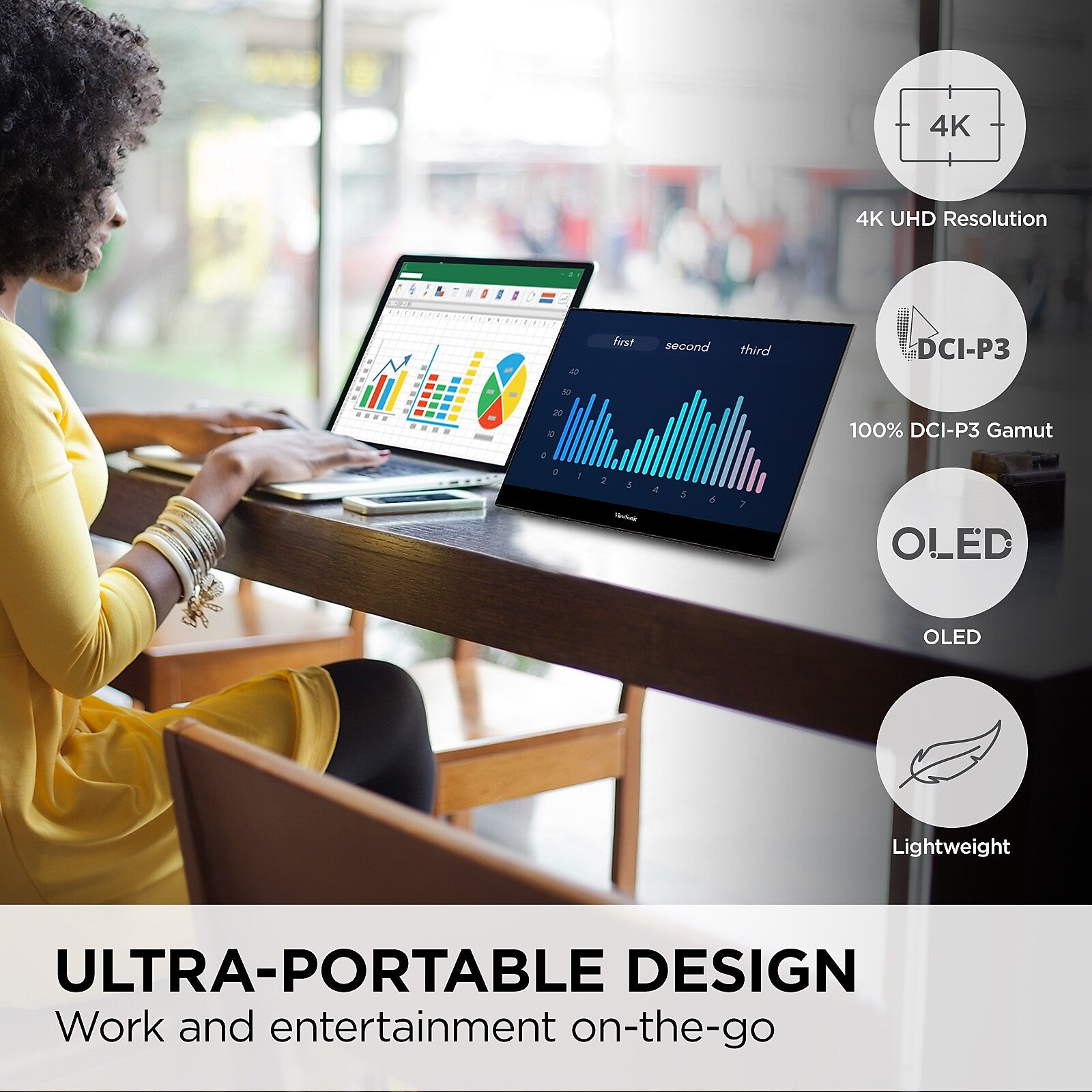 ViewSonic 15.6" 4K Ultra HD 60Hz LED Monitor, Black (VX1655-4K-OLED)