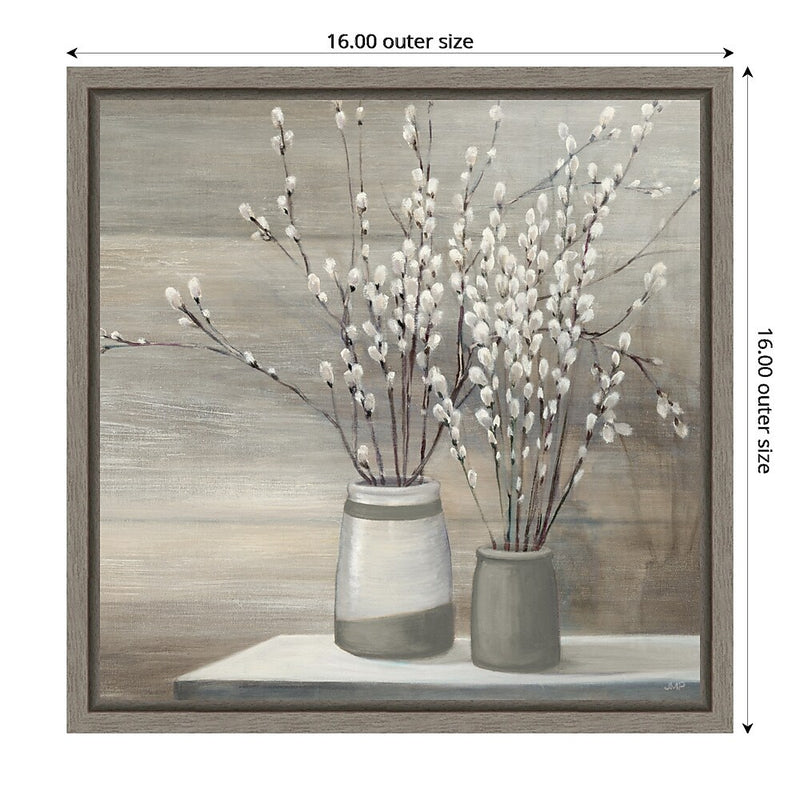 Amanti Art Pussy Willow Still Life Gray Pots Crop by Julia Purinton Framed Canvas Wall Art Print, 16" x 16" (A42674079000)