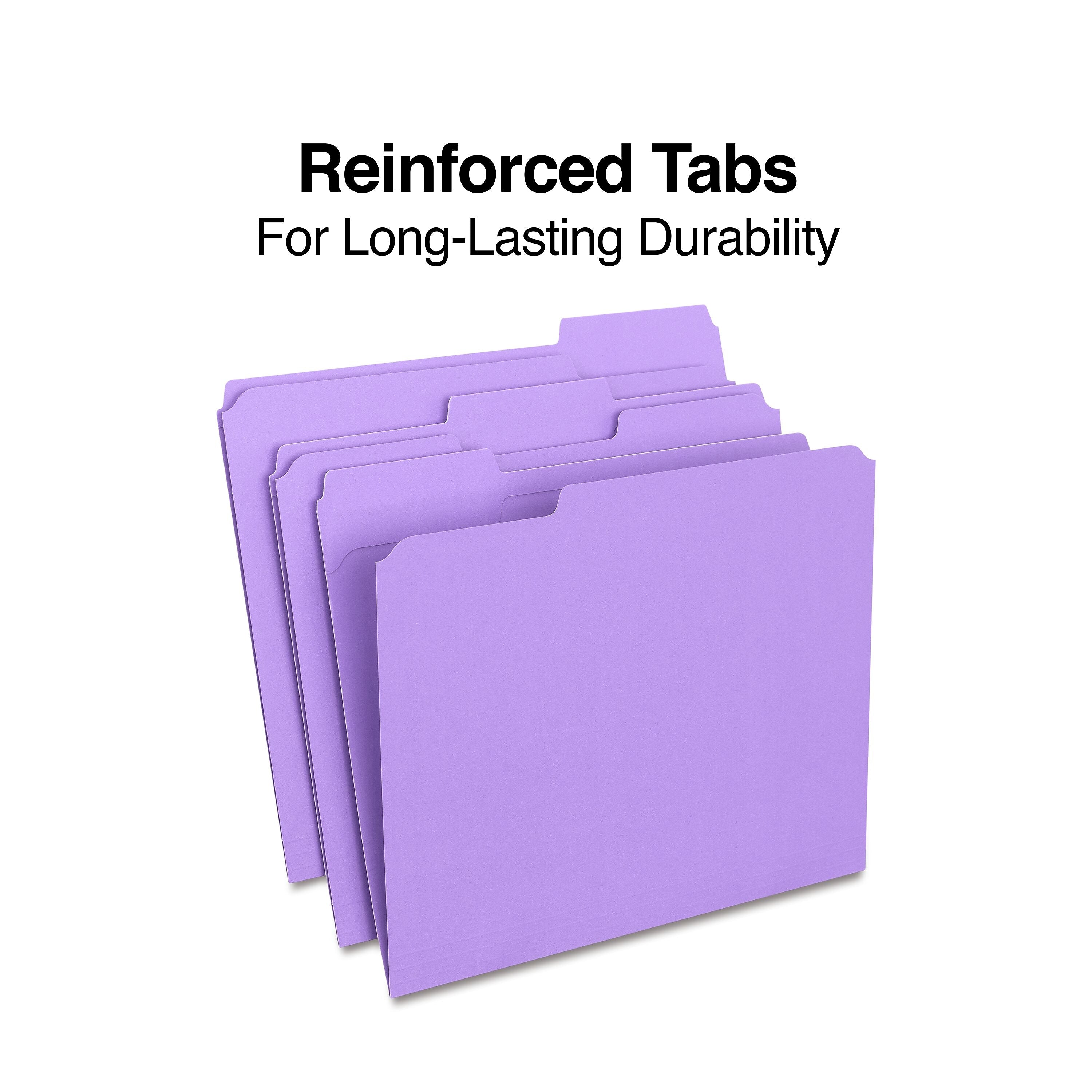 Staples Reinforced File Folders, 1/3-Cut Tab, Letter Size, Purple, 100/Box (ST508945-CC)