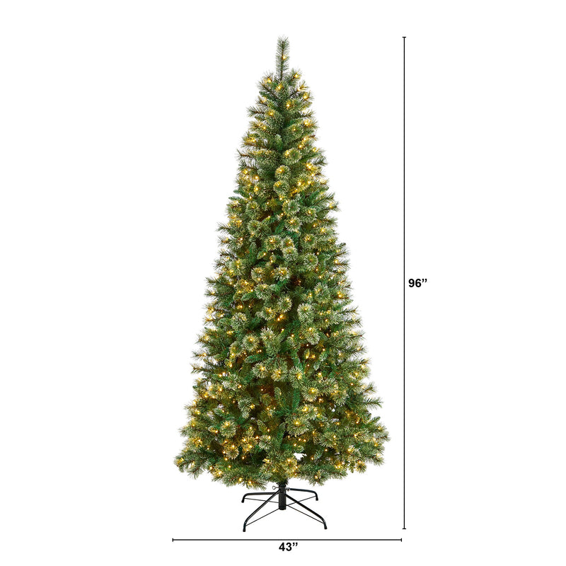 Nearly Natural 8-ft Wisconsin Slim Snow Tip Pine Artificial Christmas Tree with 600 Clear LED Lights (T3050)