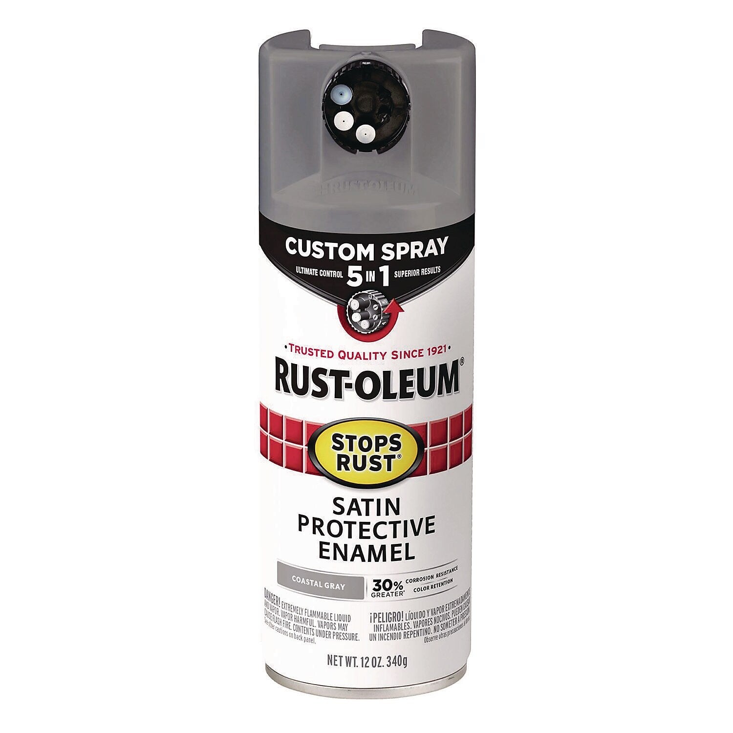 Rust-Oleum Stops Rust 5-in-1 Spray Paint, Satin Coastal Gray, 12 oz., 6/Carton (376872)