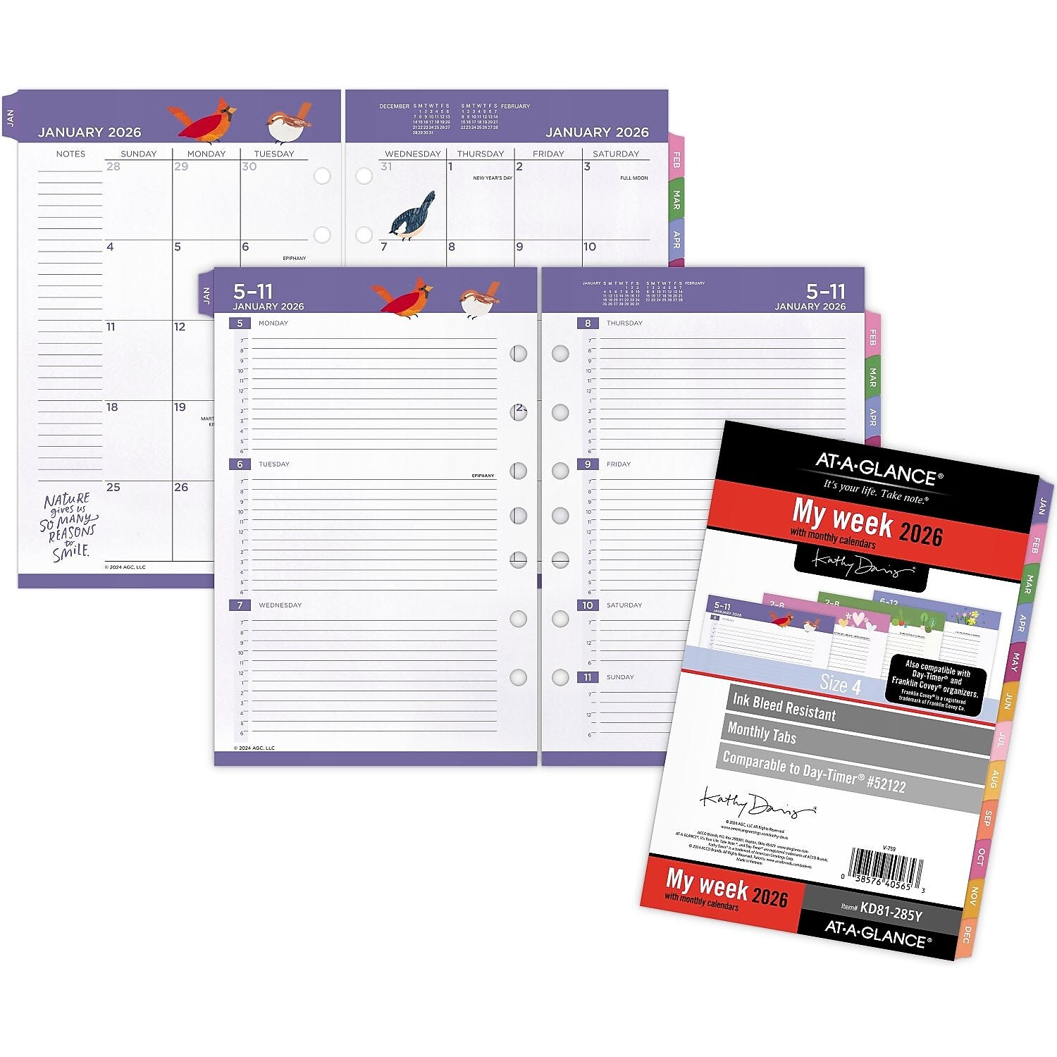 2026 AT-A-GLANCE Kathy Davis 8.5" x 5.5" Weekly & Monthly Planner Refill Pages, Multicolored (KD81-285Y-26)