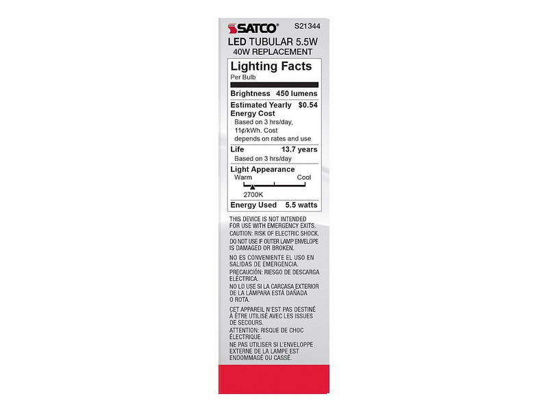 Satco Lighting 5.5-Watt Warm White LED Decorative Bulb, 6/Carton (S21344)