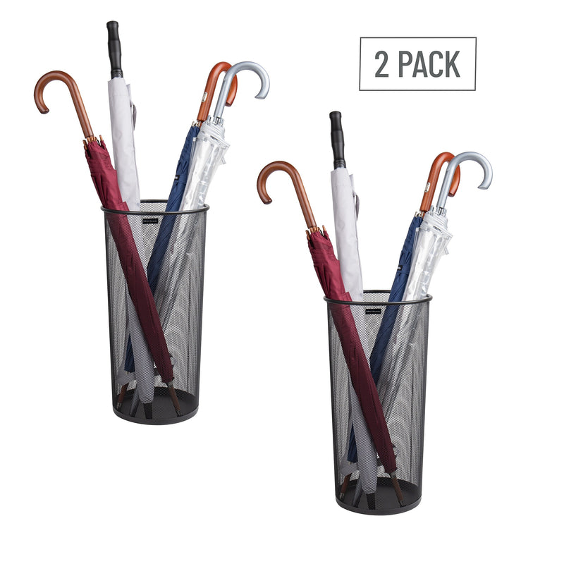 Mind Reader Umbrella Stand Entryway, Black, Metal Mesh, 2/Pack (2UMBHBASK-BLK)