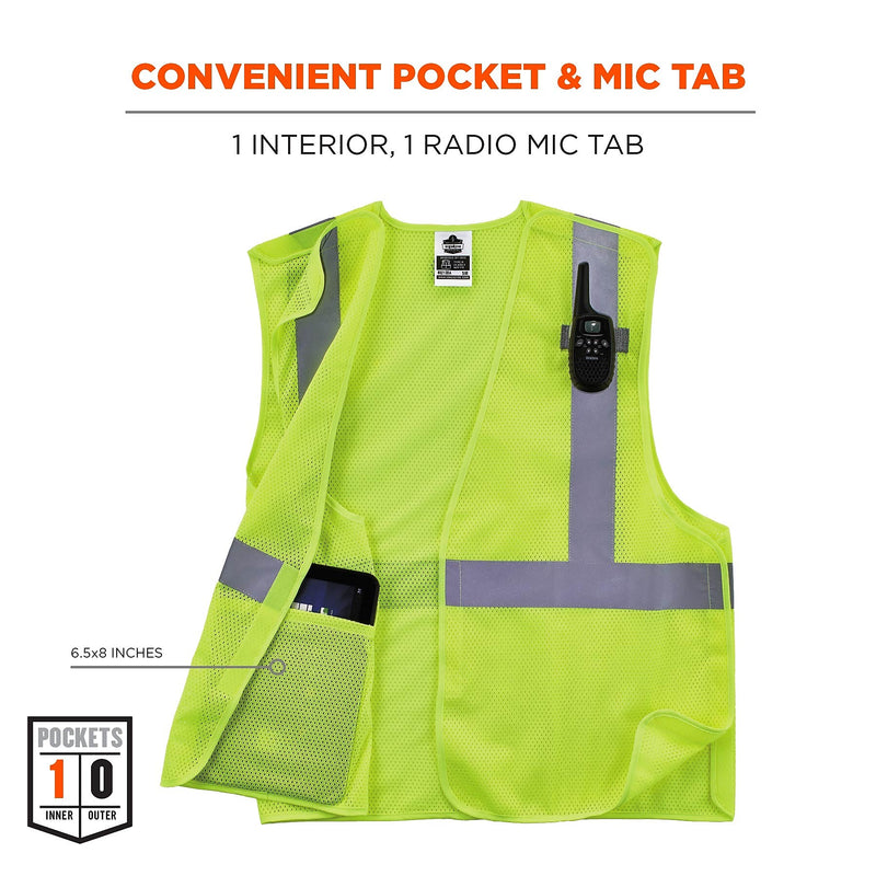 Ergodyne GloWear 8215BA High Visibility Sleeveless Safety Vest, ANSI Class R2, Lime, 4X/5X (21079)