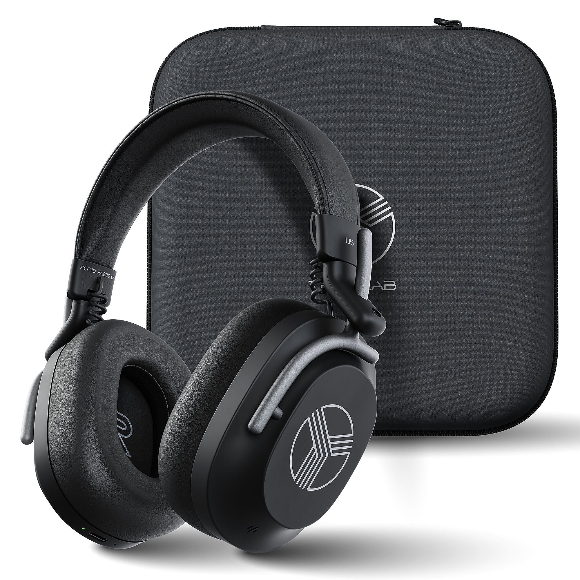 TREBLAB U5 Hybrid Active Noise Cancelling Over-Ear Headphones, Black