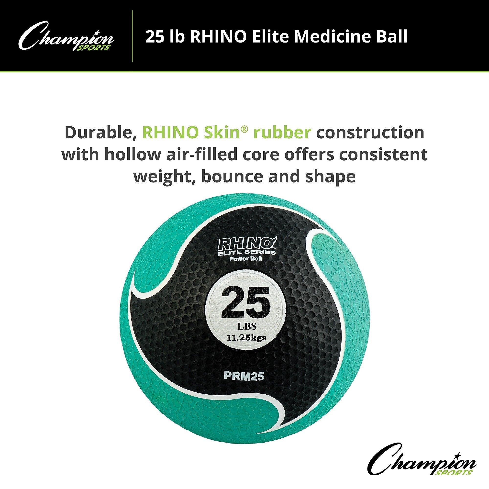 Champion Sports 25 lbs. Rhino Elite Medicine Ball, Green (CHMP703)