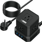 Uncaged Ergonomics Cube 5-Outlet 4-USB Port Surge Protector, 10', Black (PC-b-c)