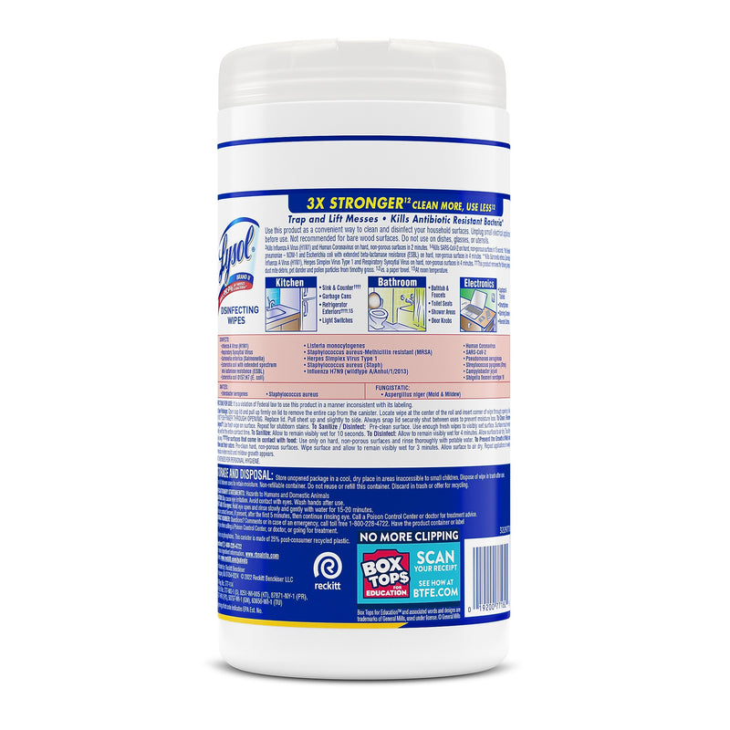 Lysol Disinfecting Wipes, Lemon & Lime Blossom, 80 Wipes/Canister, 6 Canisters/Carton (1920077182CT)