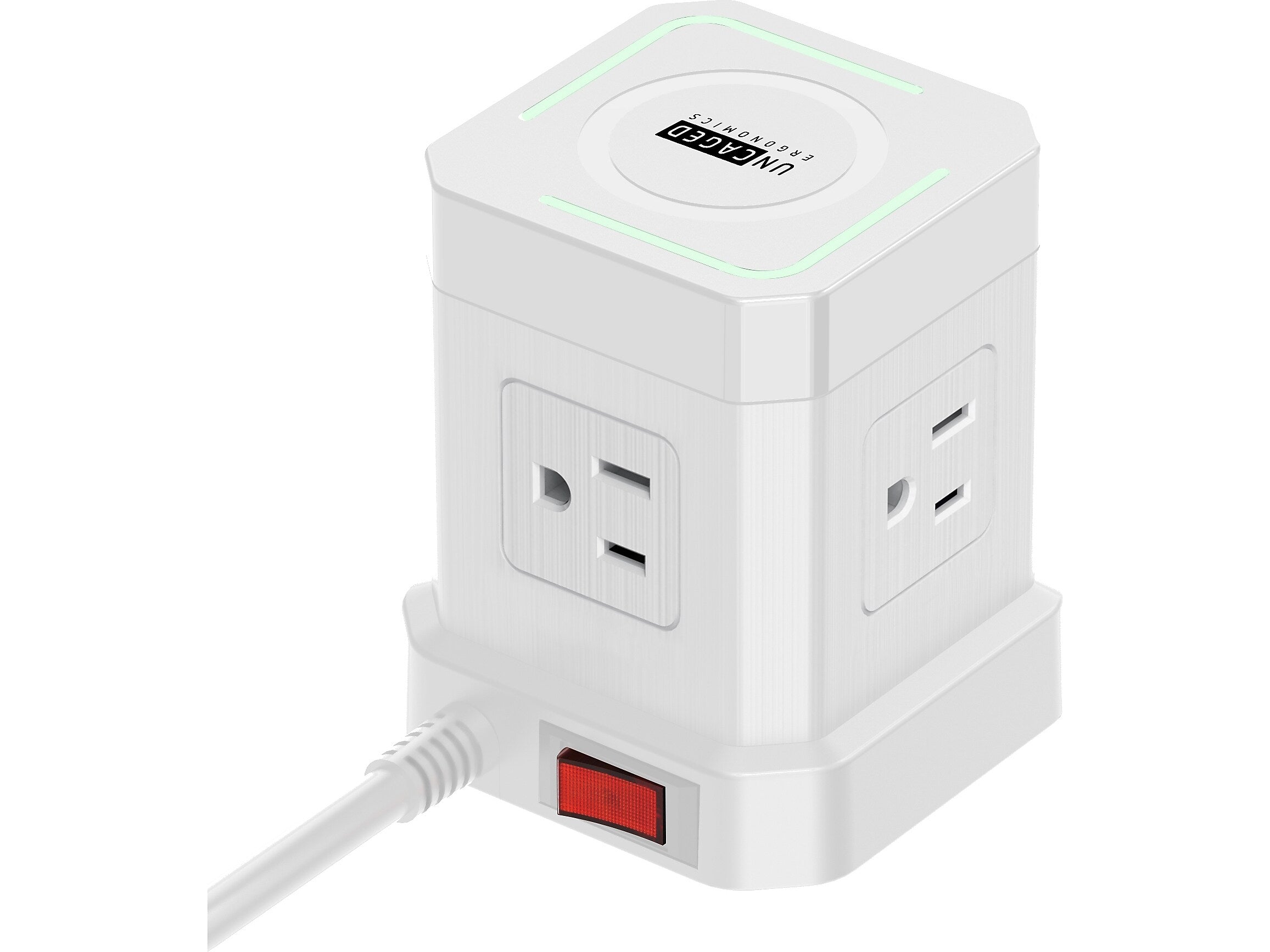 Uncaged Ergonomics Cube 4-Outlet 4-USB Port Surge Protector, 10', White (WC-10-w)