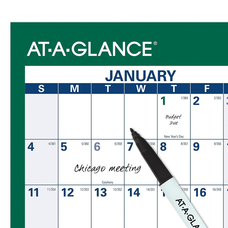2026 AT-A-GLANCE 32" x 48" Yearly Dry Erase Wall Calendar, Reversible, White/Green (PM310-28-26)