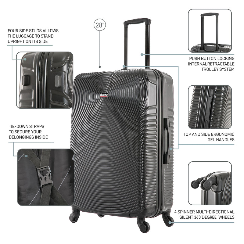 DUKAP INCEPTION 3-Piece Hardside Spinner Carry-On Luggage Set, TSA Checkpoint Friendly, Black (DKINCSML-BLK)