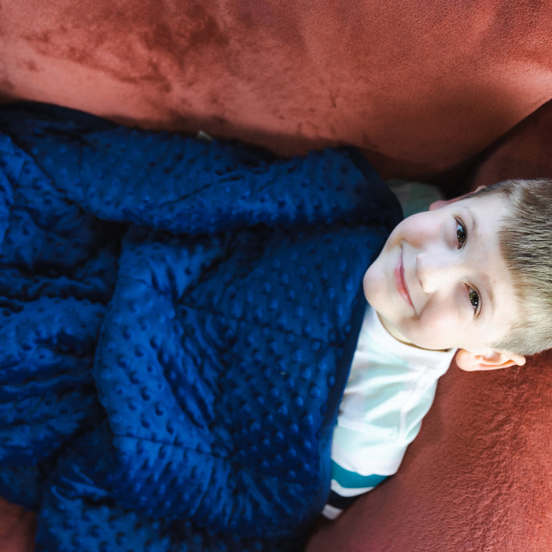 Bouncyband Soft Fleece 7 lb. Weighted Small Sensory Blanket for Kids, 56" x 36", Blue/Green (BBALPWB7BU)