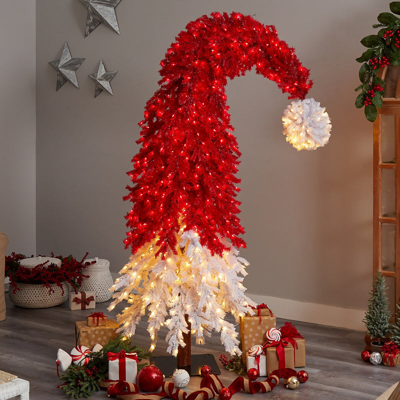 Nearly Natural 9-ft Holiday Red Santa Hat Christmas Tree with 600 LED Lights and 1992 Bendable Branches (T3275)