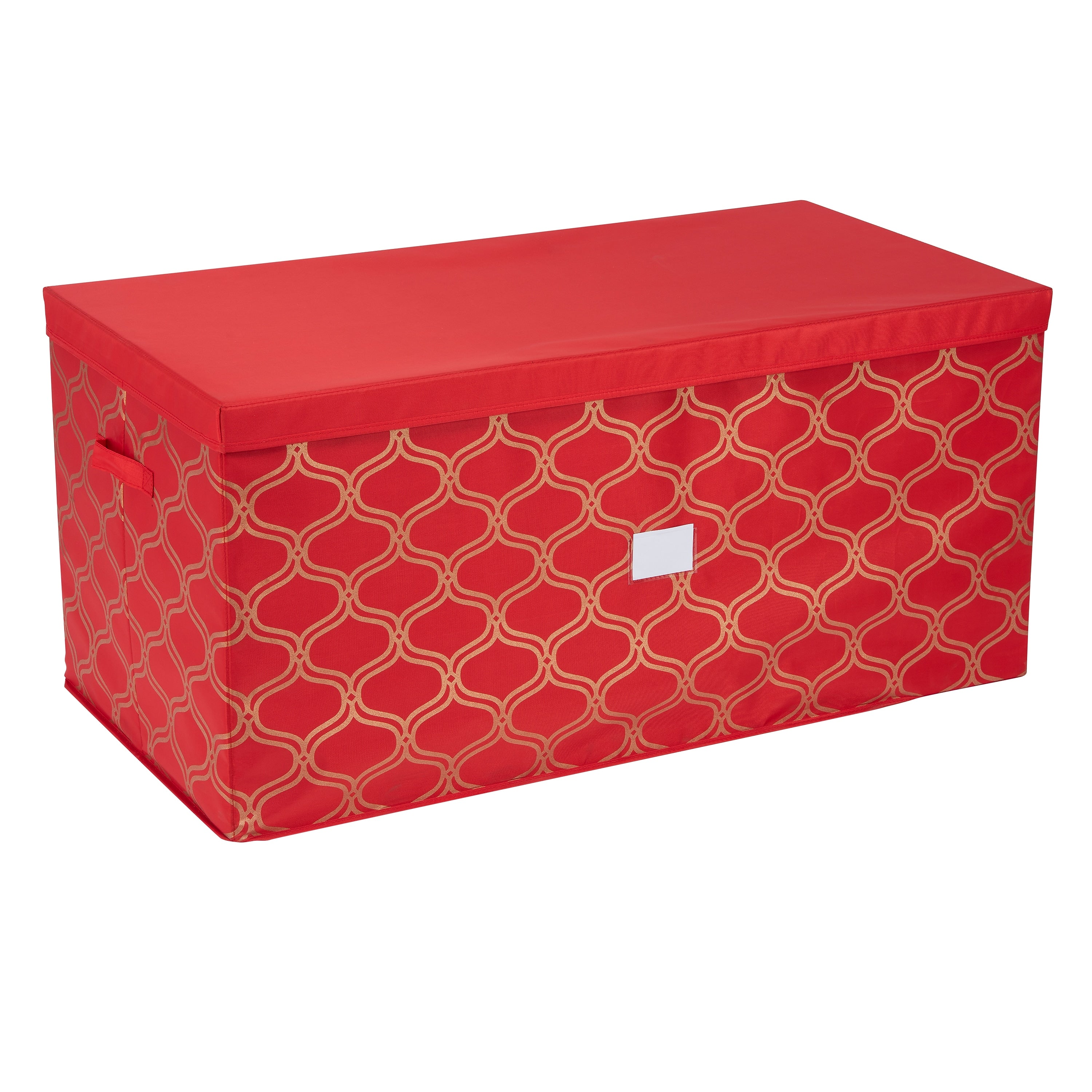 Simplify Ornament Storage Box with Lid, Fabric, Red/Gold (9085)
