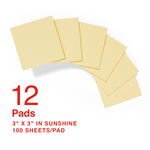 Staples Recycled Sticky Notes, 3" x 3", Sunshine Collection, 100 Sheets/Pad, 12 Pads/Pack (S33YR12/52564)