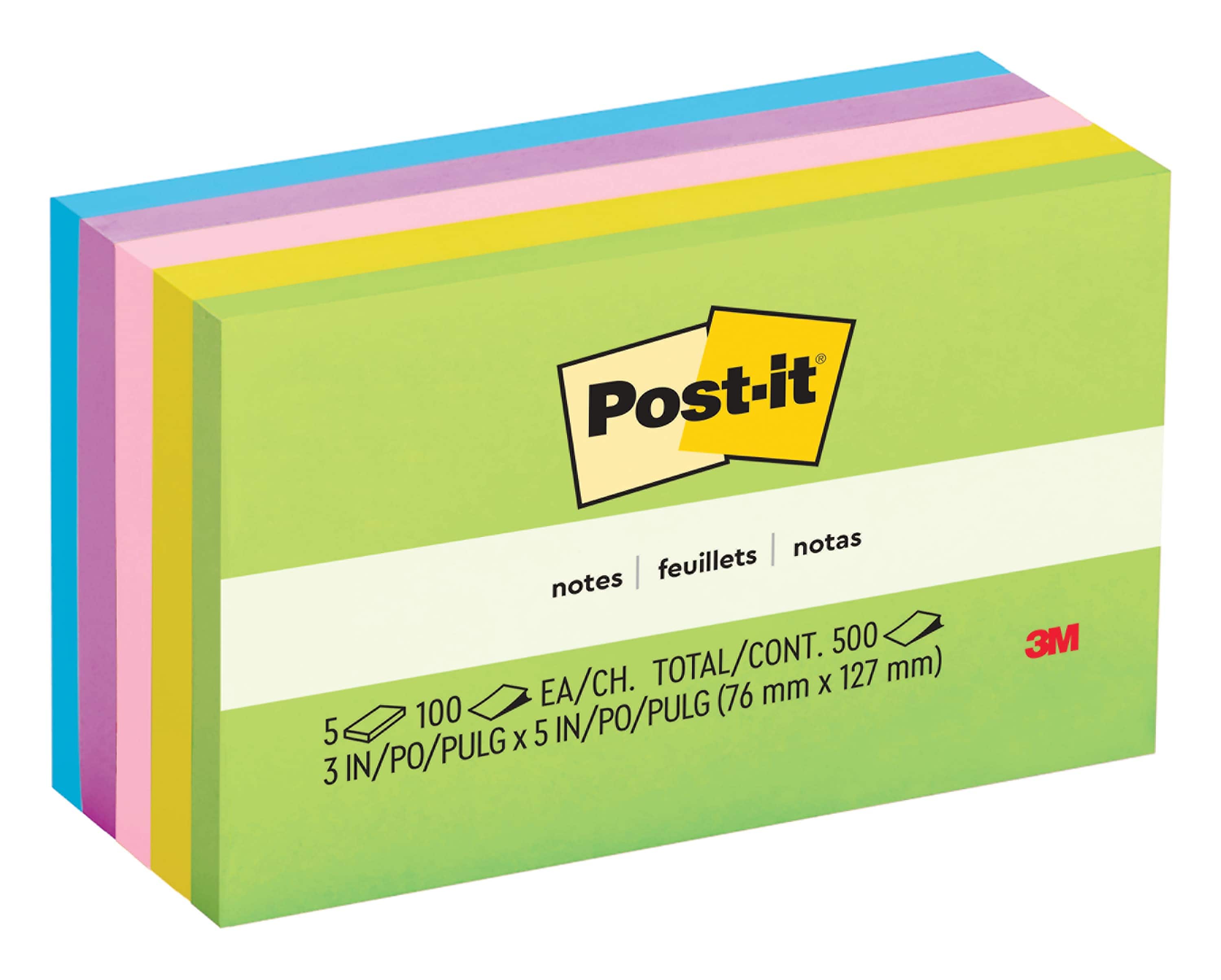 Post-it Notes, 3" x 5", Floral Fantasy Collection, 100 Sheet/Pad, 5 Pads/Pack (6555UC)