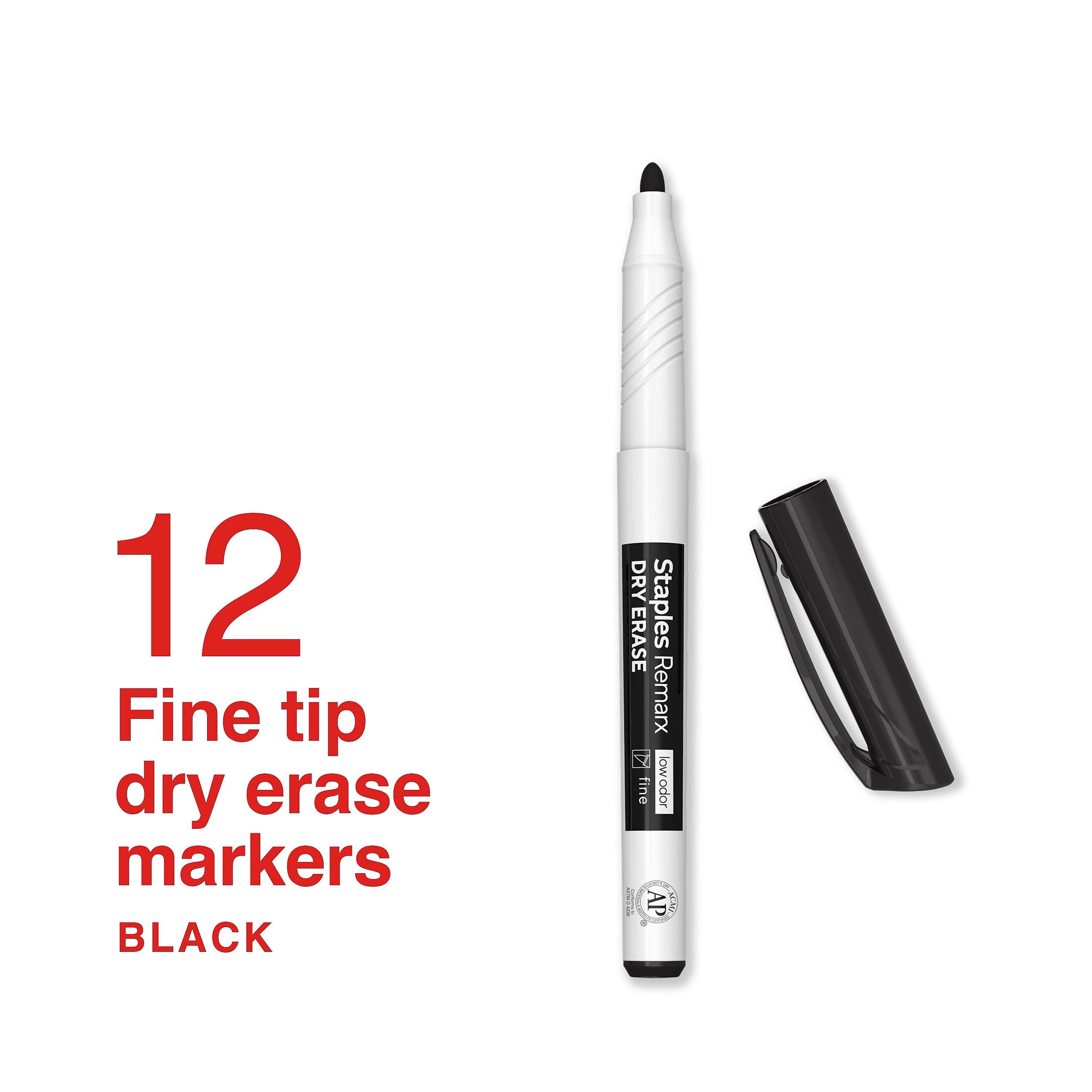Staples Remarx Dry Erase Marker, Fine Tip, Black, 12/Pack (ST62932)