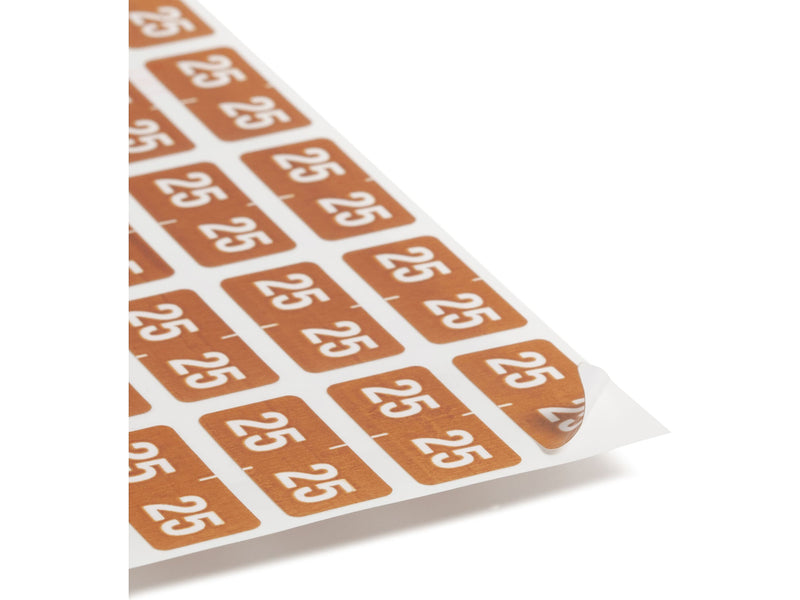 Smead "25" ETS Color-Coded Labels, 1" x 0.5" Brown, 25 Labels/Sheet, 10 Sheets/Pack (67925)