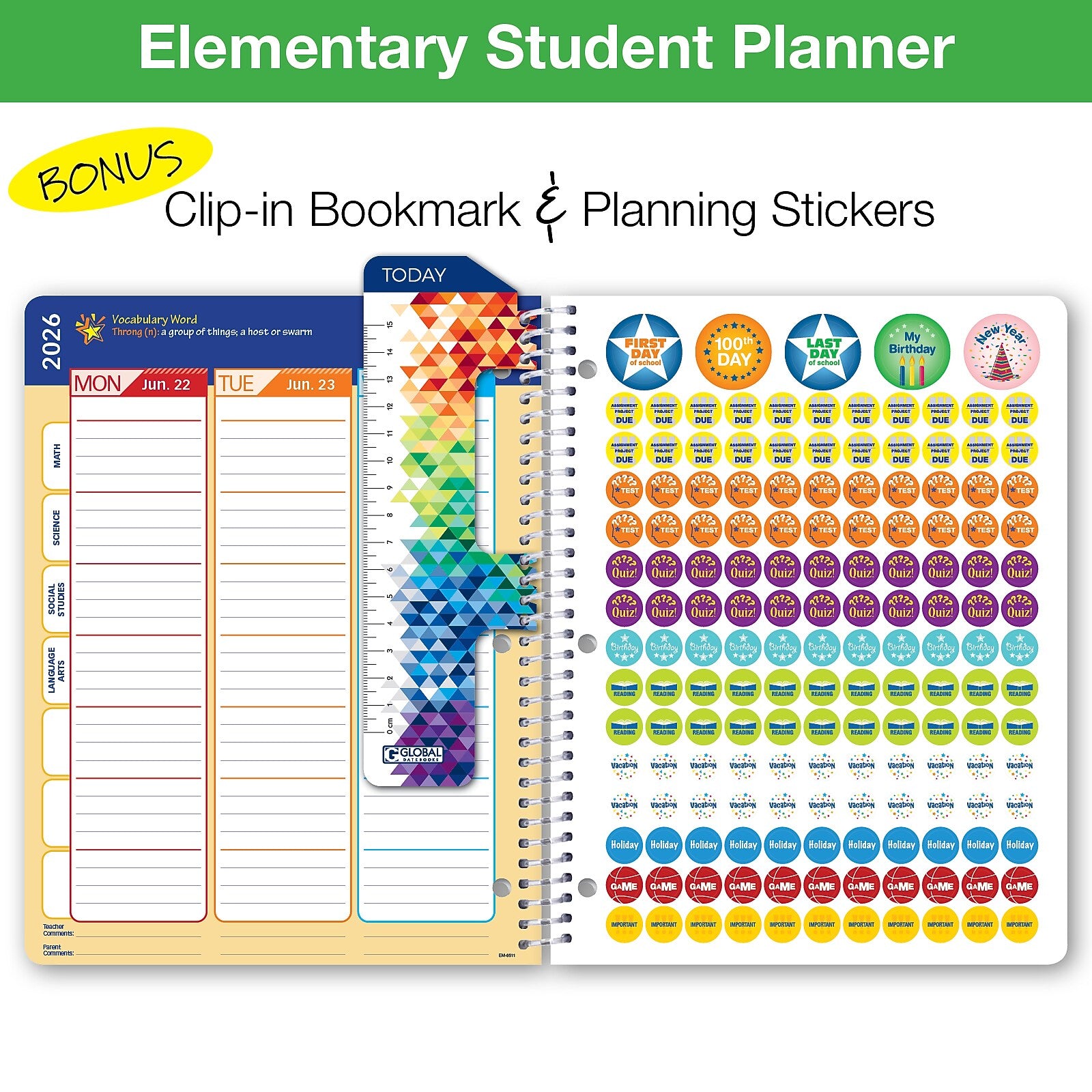 2025-2026 Global Printed Products Rainbow Watercolors 8.5" x 11" Academic Year Planner, Paperboard Cover, Multicolored, 20/Pack