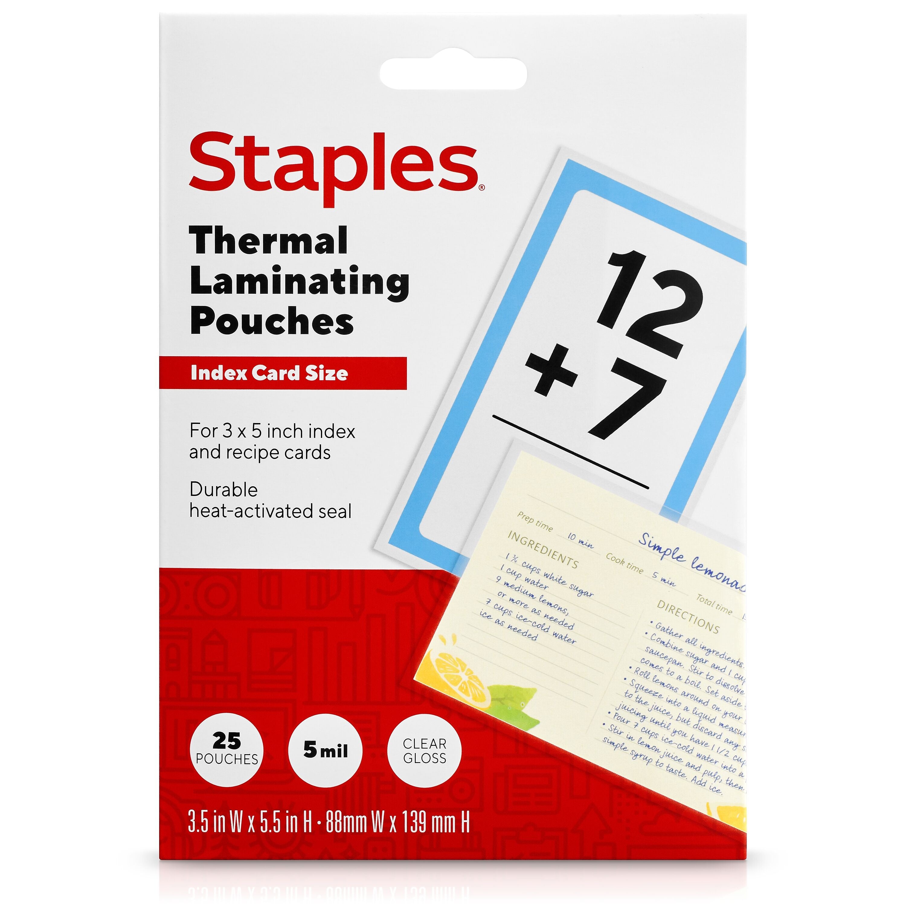 Staples Thermal Laminating Pouches, Index Card, 5 Mil, 25/Pack (5200802/5200805)