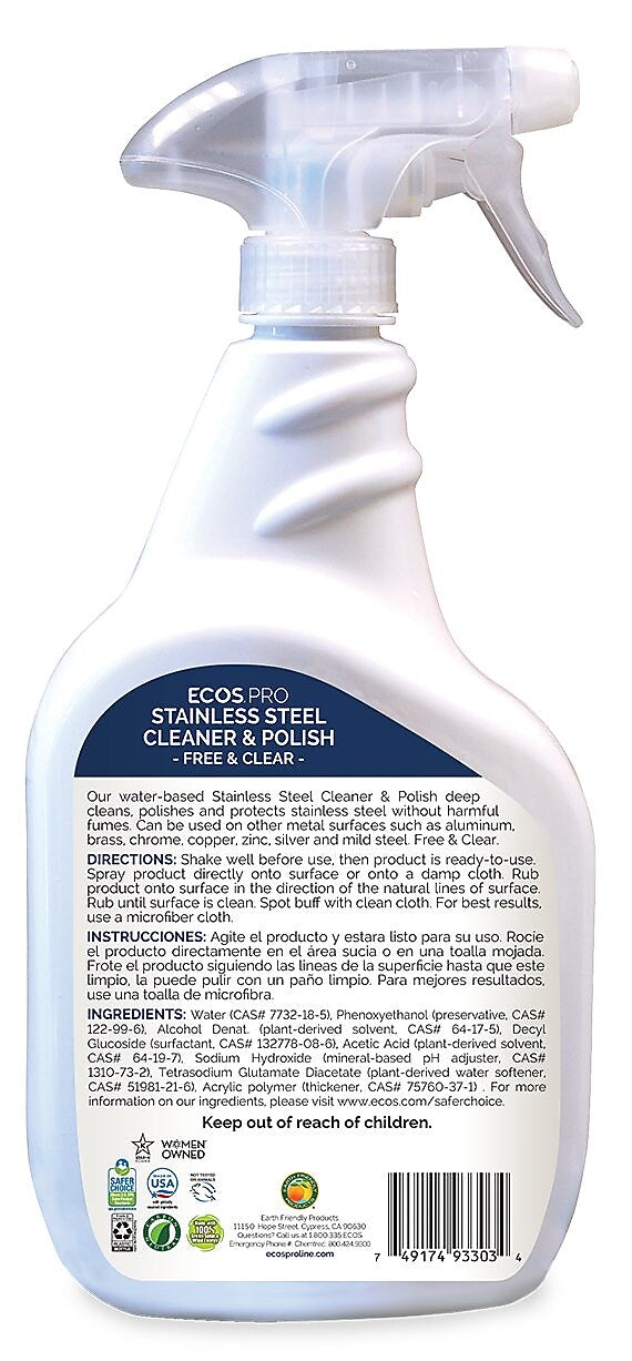 ECOS PRO Stainless Steel Cleaner and Polish, 32 Fl. Oz. (PL9330/6X)