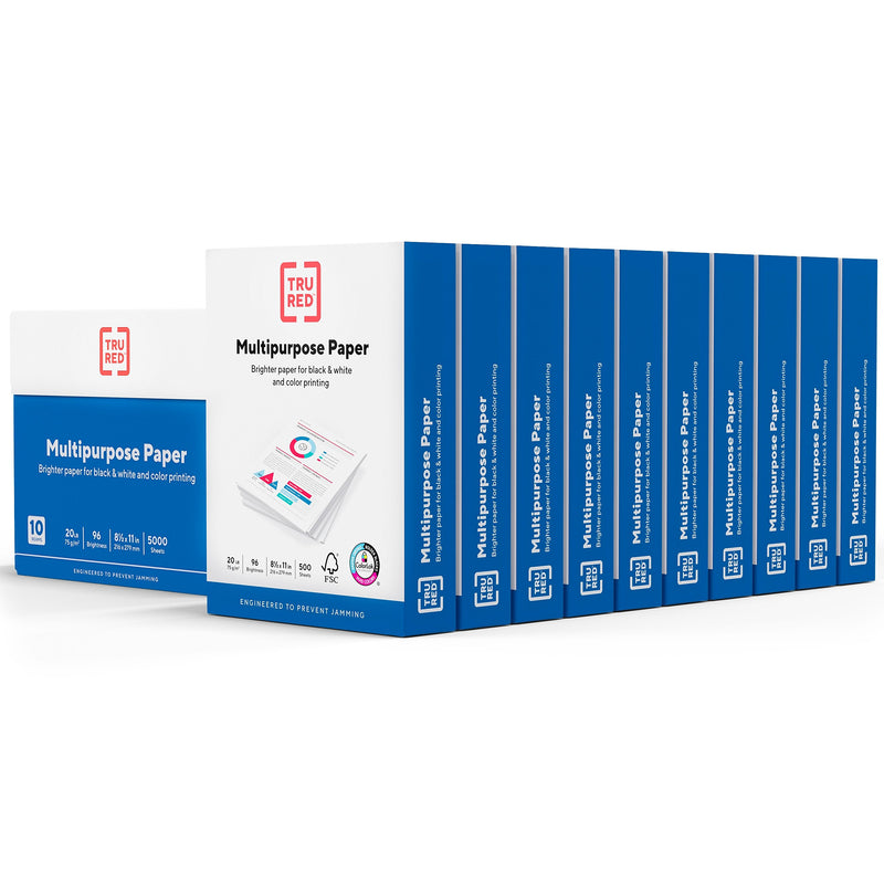 TRU RED™ 8.5" x 11" Multipurpose Paper, 20 lbs., 96 Brightness, 500 Sheets/Ream, 10 Reams/Carton (TR56962)
