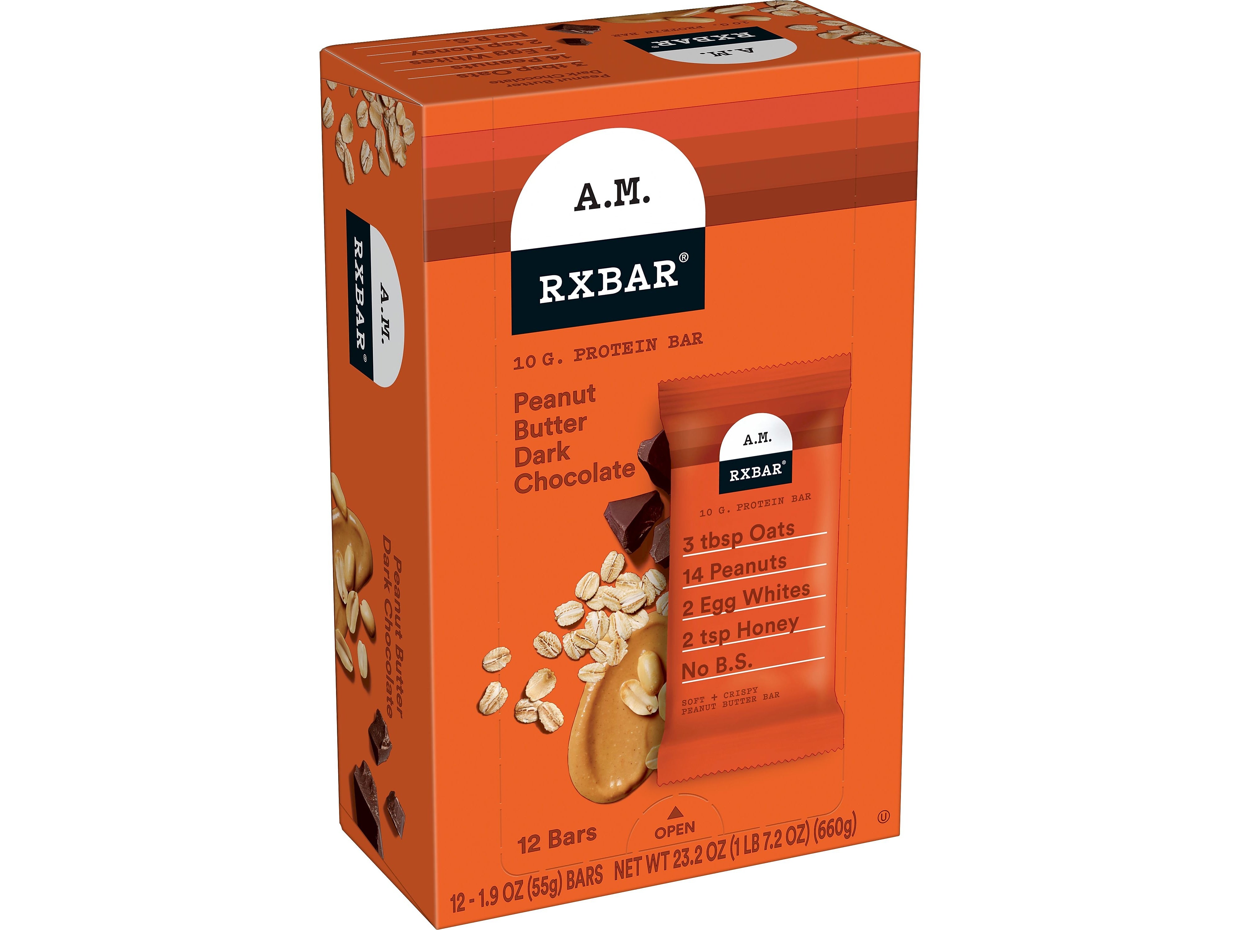 RX Bar A.M. Gluten-Free Peanut Butter Dark Chocolate Protein Bar, 1.9 oz., 12 Bars/Box (1-93908-00718)