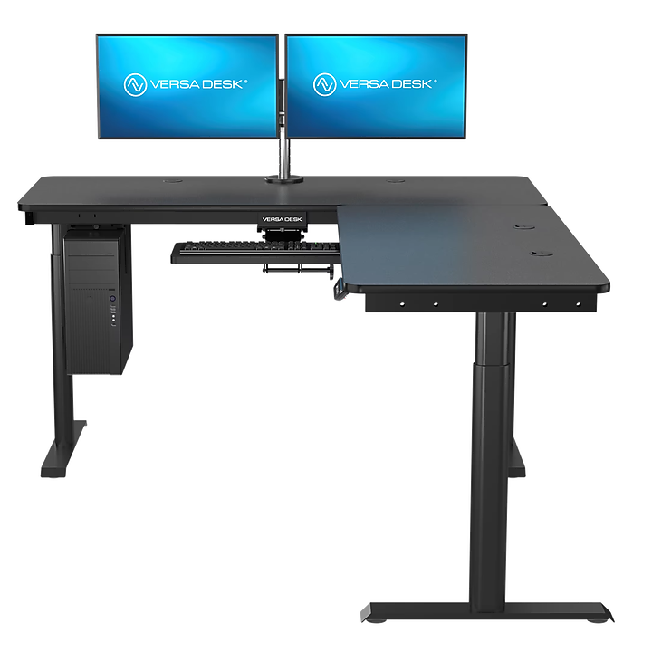 VersaDesk PowerLift 60"W Electric L-Shaped Adjustable Standing Desk, Black (PLLSD6060-BB-APP)