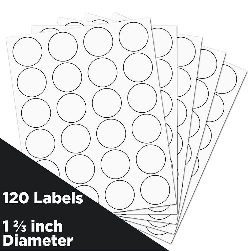 JAM Paper Circle Round Label Sticker Seals, 1.66" Dia., White, 120/Pack (3147612193)