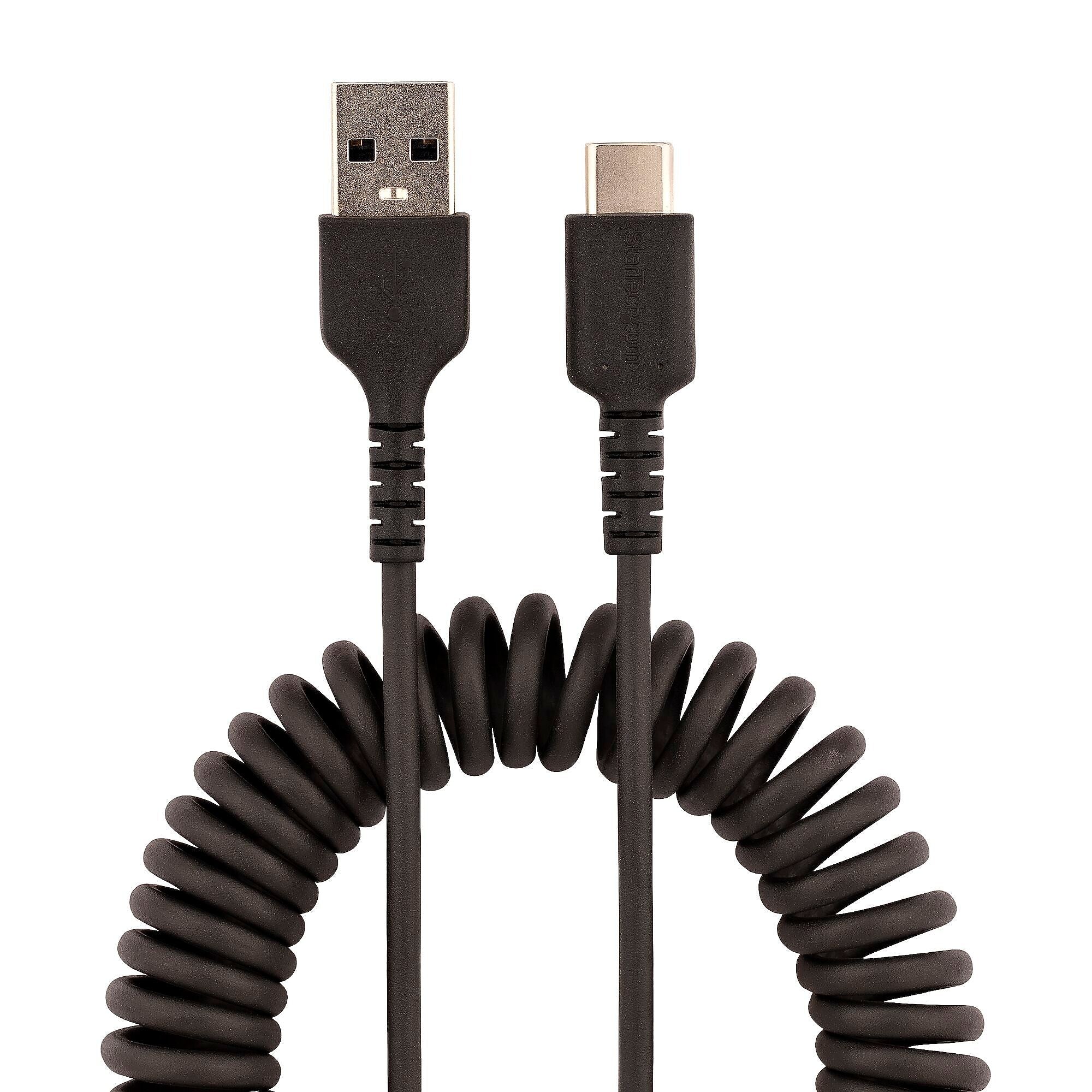 StarTech.com 3.3ft USB-A to USB-C Heavy Duty Coiled Cable, Male to Male, Charge/Sync, Black (R2ACC-1M-USB-CABLE)