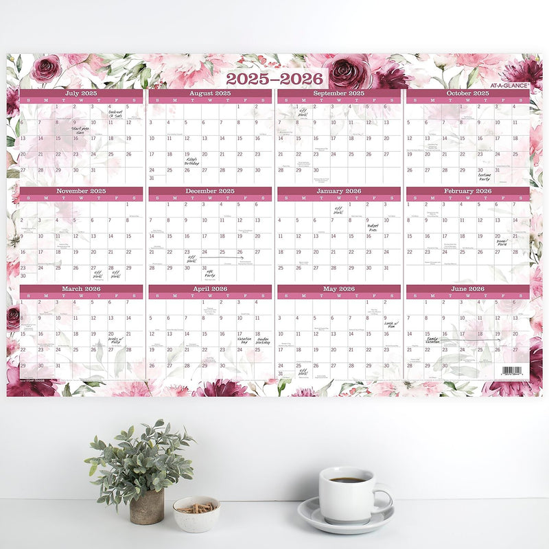 2025-2026 AT-A-GLANCE Badge Floral 36" x 24" Academic & Calendar Yearly Dry-Erase Wall Calendar, Reversible (1710F-550P-26)