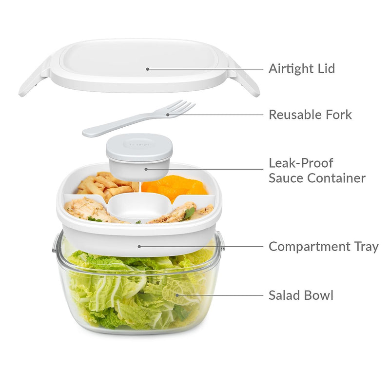 bentgo All-in-One Salad Container, 5-Compartment, White, 61 oz. (BGLASSAL-W)
