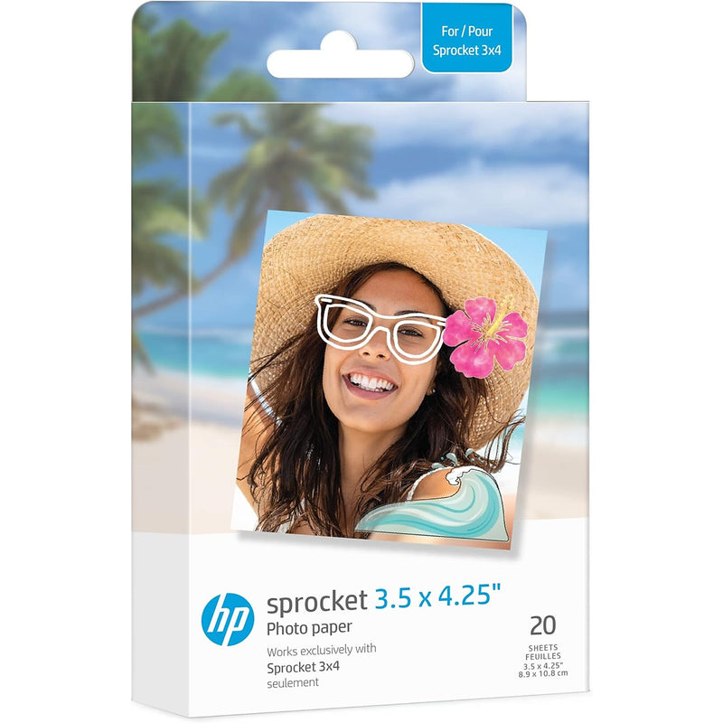 HP Sprocket 3.5 x 4.25" Zink Sticky-Backed Photo Paper, 20 Sheets/Pack (HPIZ3X420)