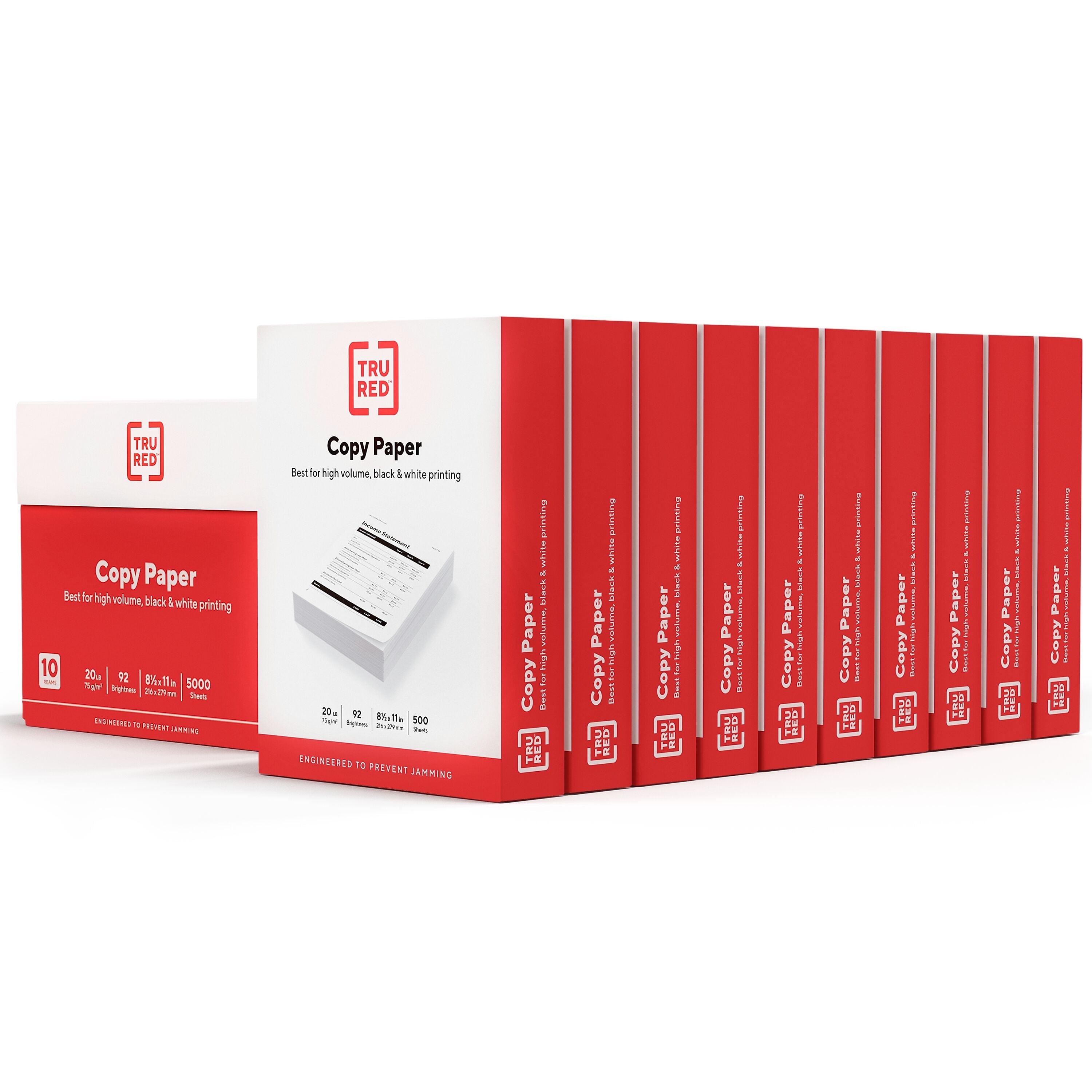 TRU RED™ 8.5" x 11" Copy Paper, 20 lbs., 92 Brightness, 500 Sheets/Ream, 10 Reams/Carton (TR56958)