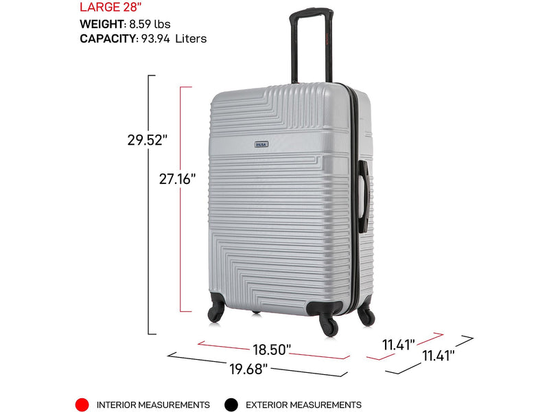 InUSA Resilience 28" Hardside Suitcase, 4-Wheeled Spinner, TSA Checkpoint Friendly, Silver (IURES00L-SIL)