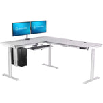VersaDesk PowerLift 60"W Electric L-Shaped Adjustable Standing Desk, White (PLLSD6072-WW-APP)