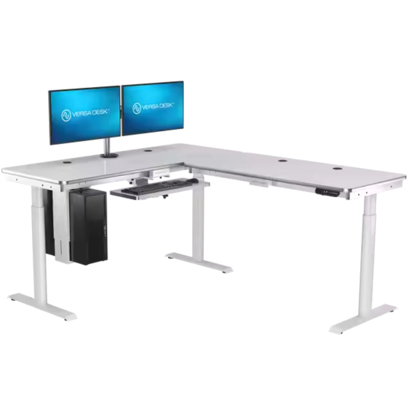 VersaDesk PowerLift 60"W Electric L-Shaped Adjustable Standing Desk, White (PLLSD6072-WW-APP)