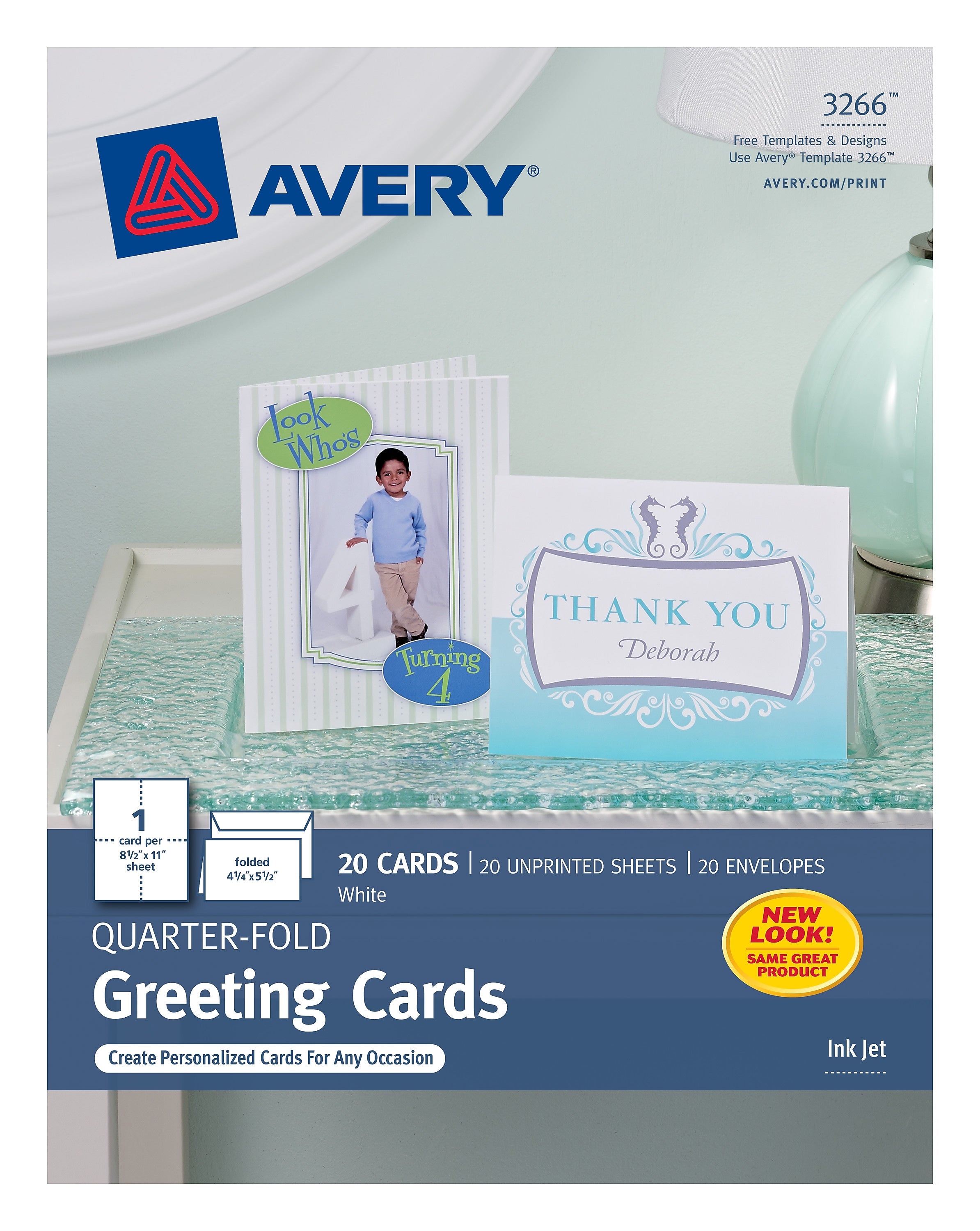 Avery Quarter-Fold Greeting Cards with Envelopes, 4.25" x 5.5", Matte White, Inkjet, 20/Pack (03266)