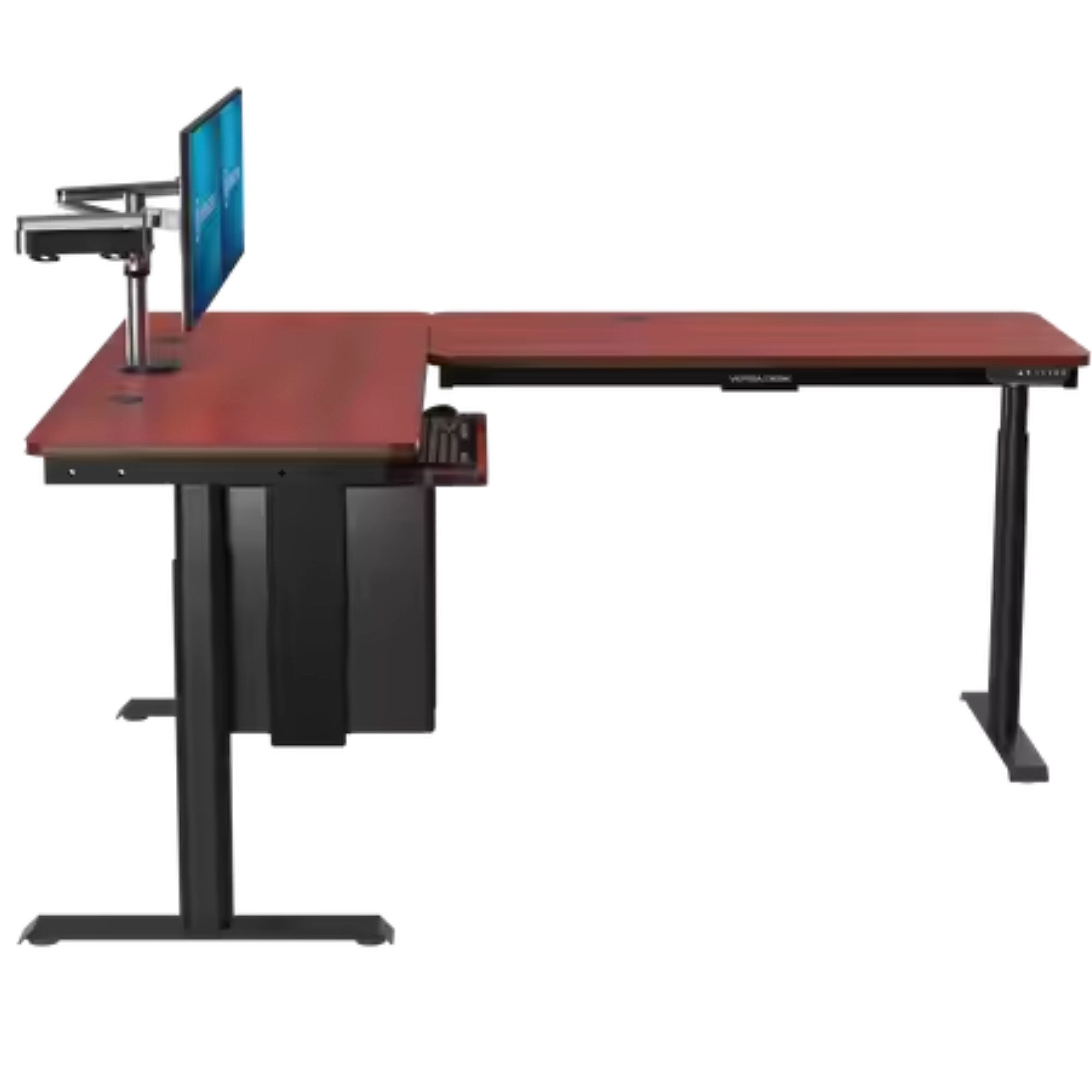 VersaDesk PowerLift 60"W Electric L-Shaped Adjustable Standing Desk, Cherry/Black (PLLSD6072-BC-APP)