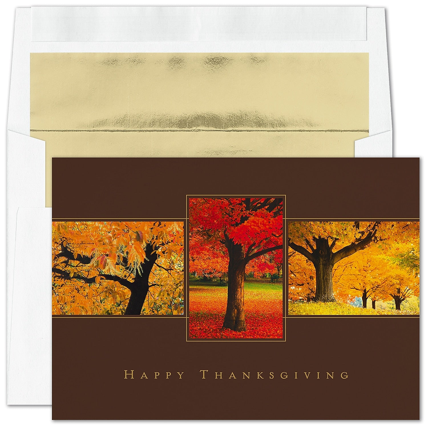 "Thanksgiving Trio" Holiday Card w/ Gold Lined White Envelope, 100/BX