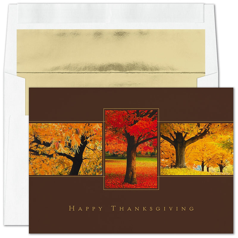 "Thanksgiving Trio" Holiday Card w/ Gold Lined White Envelope, 100/BX