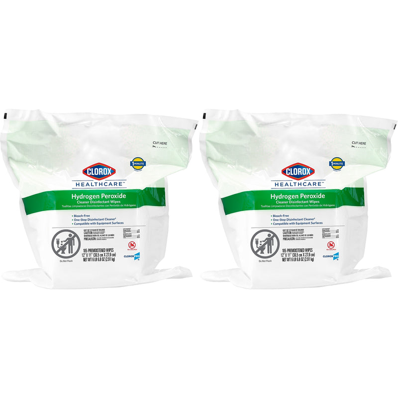Clorox Healthcare Hydrogen Peroxide Cleaner Disinfectant Wipes, 185 Wipes/Container, 2/Carton (30827)