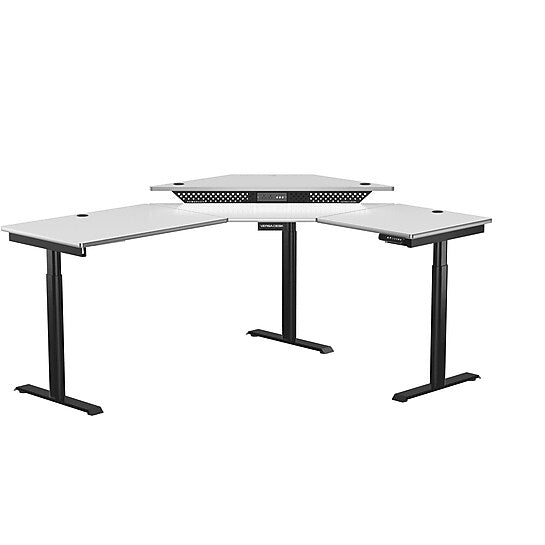 VersaDesk PowerLift 72"W Electric Corner Adjustable Standing Desk, White/Black (PLCSD7260-BW-APP)