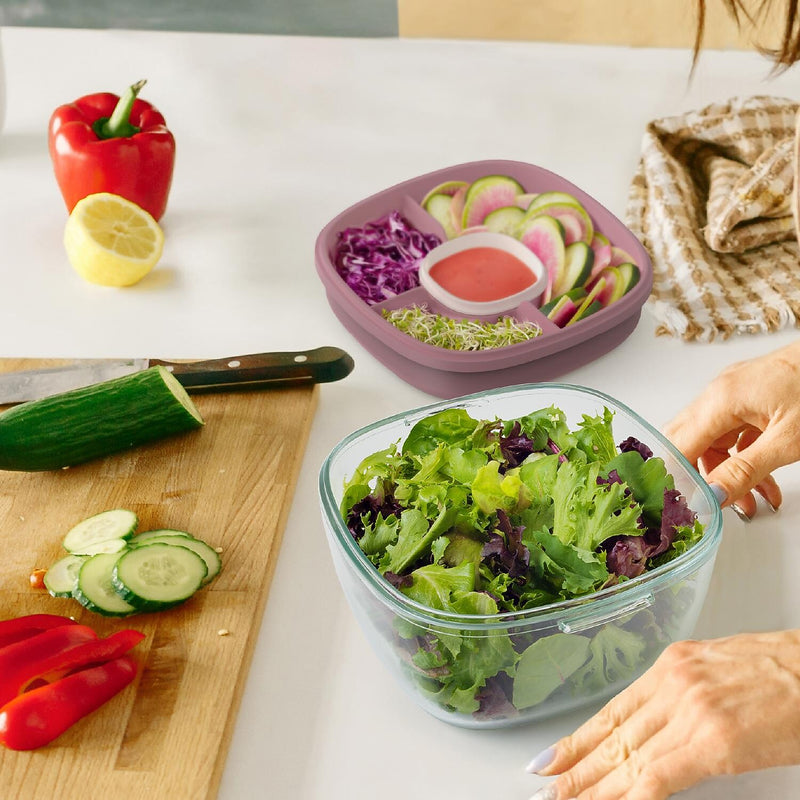 bentgo All-in-One Salad Container, 5-Compartment, Rose, 61 oz. (BGLASSAL-R)