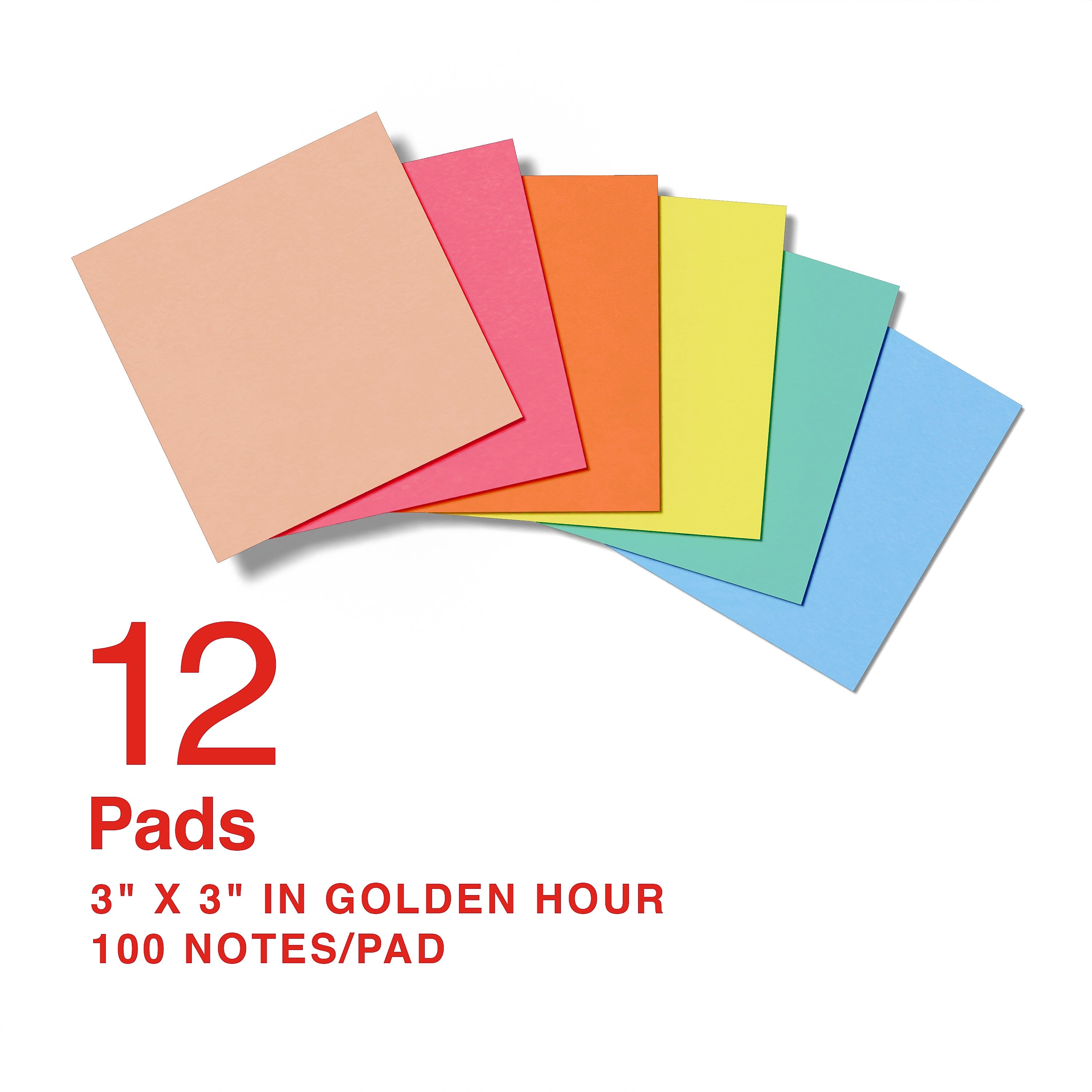 Staples Ultra Sticky Notes, 3" x 3", Golden Hour Collection, 100 Sheets/Pad, 12 Pads/Pack (ST62884)